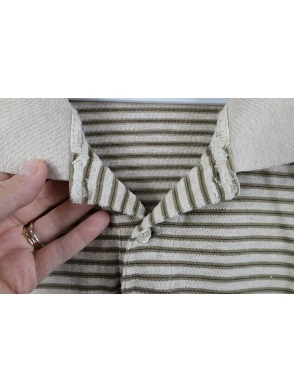 Vintage 90s Ralph Lauren Mens Large Distressed Striped Knit Golf Polo Shirt